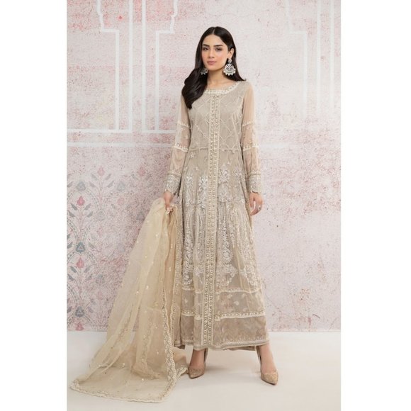 Maria B Off White / Beige Dress with Beautiful Embroidery (3 piece suit) - Picture 1 of 15